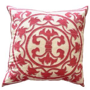 Lili Alessandra LINEN Pillow 22 x 22 Down Filled Flamingo Pink Appliqué Natural